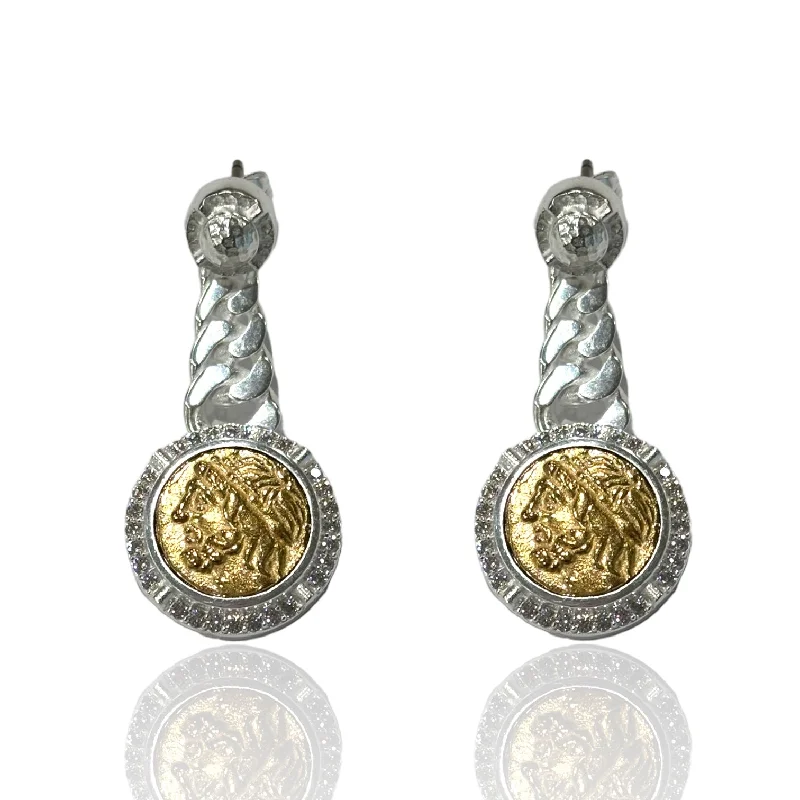 Women's chic gold earrings-SILVER CIRO COIN & CHAIN EARRINGS