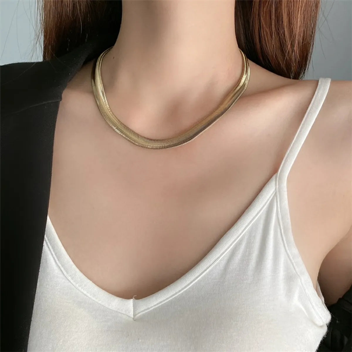 Women’s unique charm necklace-Commute Solid Color Titanium Steel Plating Gold Plated Necklace