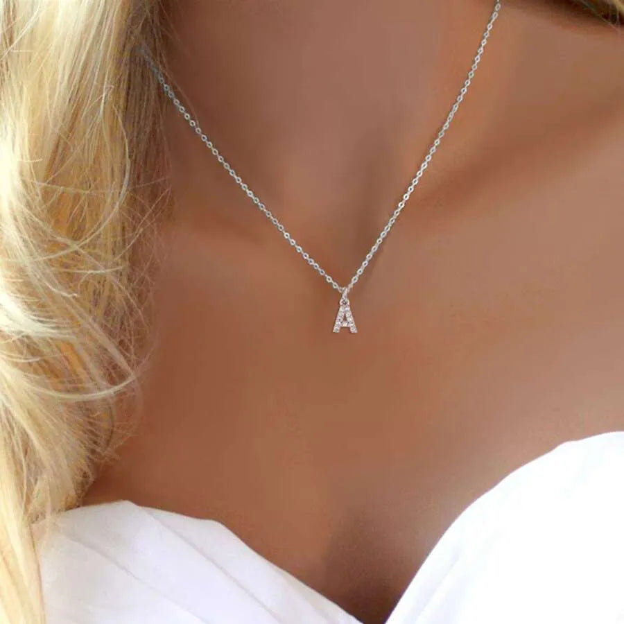 Women’s gold jewelry necklace-201 Stainless Steel Copper Inlay Letter Zircon Pendant Necklace