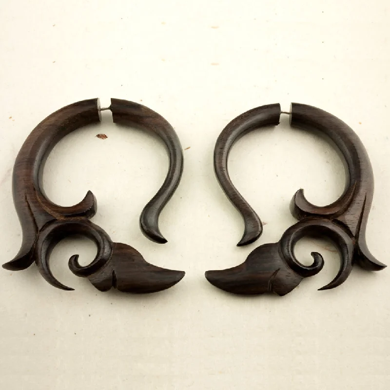 Women's modern earrings-<span>EFW-320<span>: </span></span>Leaf Tip Curls - Wood