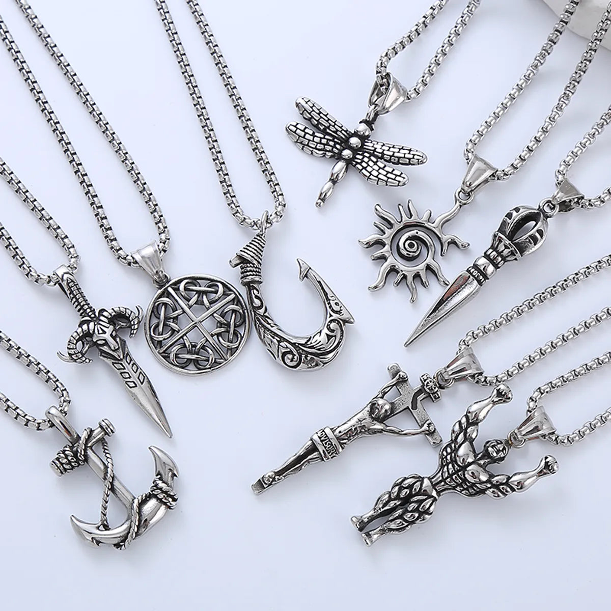 Women’s statement piece necklace-Cool Style Human Anchor Dragonfly 304 Stainless Steel No Inlaid Men'S Pendant Necklace Long Necklace