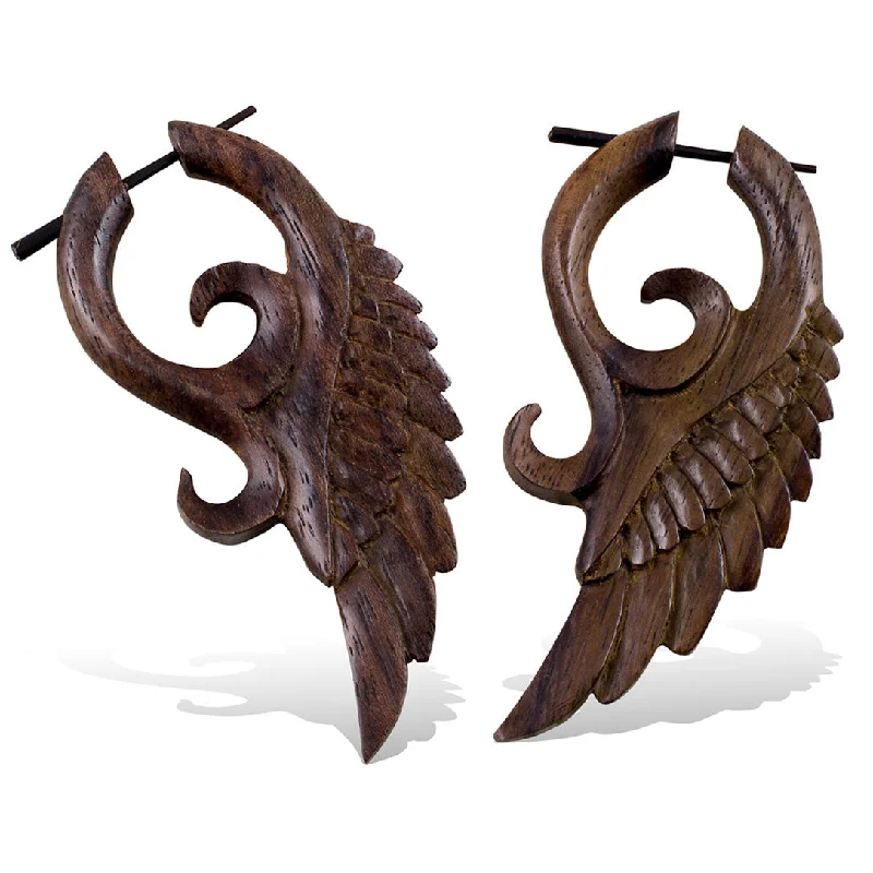 Women's minimalistic earrings-<span>ERW-612<span>: </span></span>Simana Wings - Wood