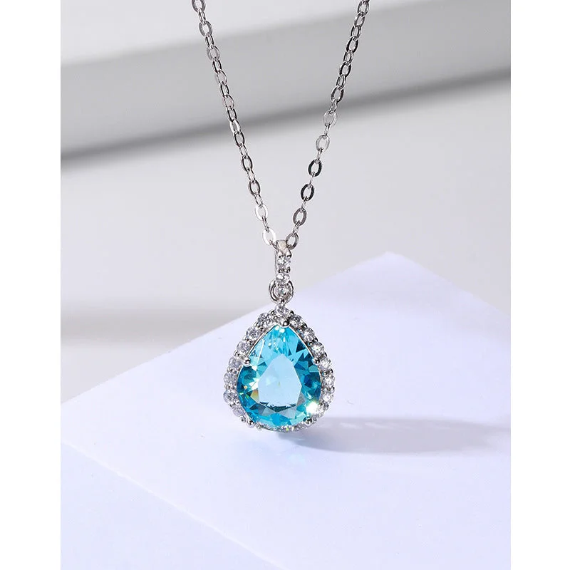 Sea Blue Zirconium Single Pendant-Not Necklace