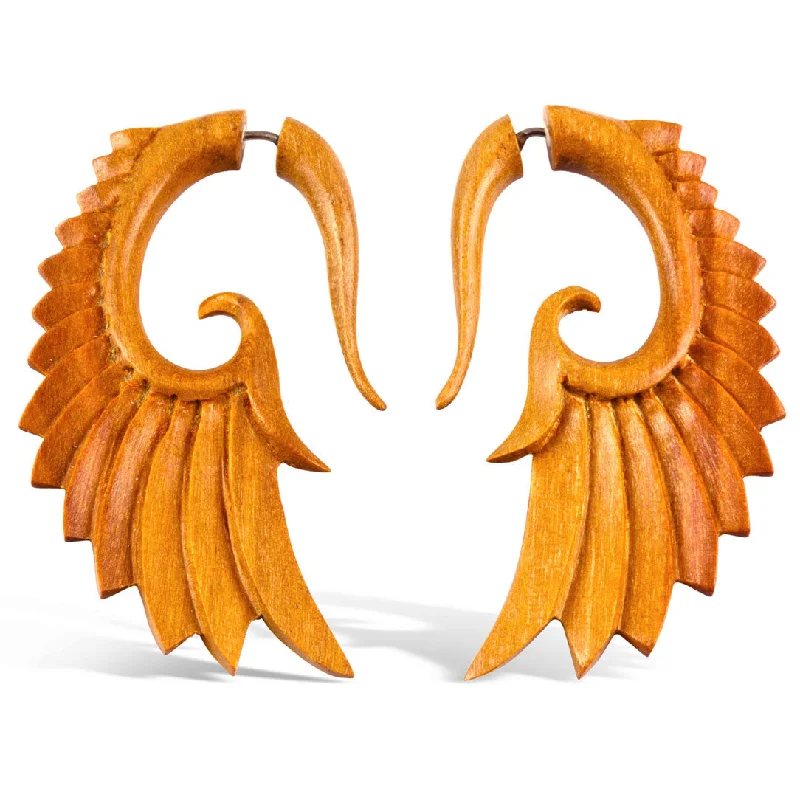 Women's dangling earrings-<span>EFW-840<span>: </span></span>Nava Wings - Wood