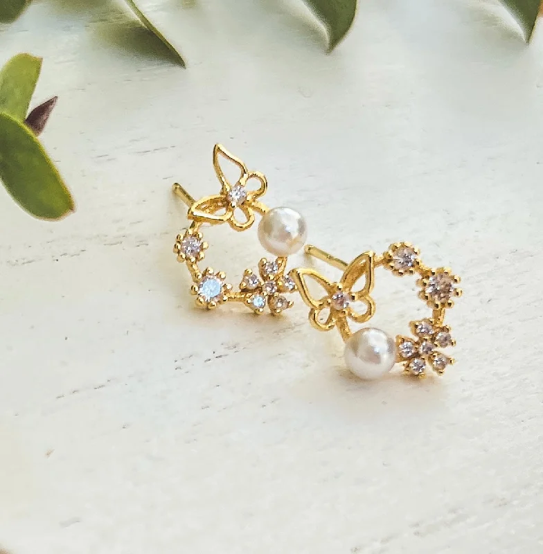 Women's bridal earrings-Dainty Crystal Butterfly Earrings