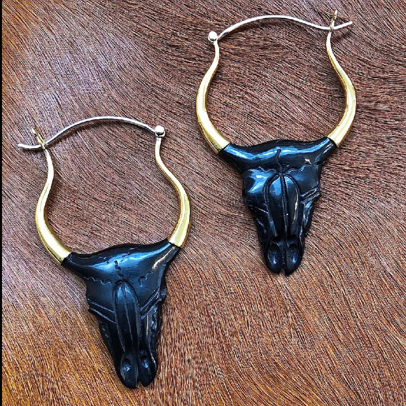 Women's eco-friendly earrings-<span>ESH-234<span>: </span></span>Buffalo Skulls - Horn