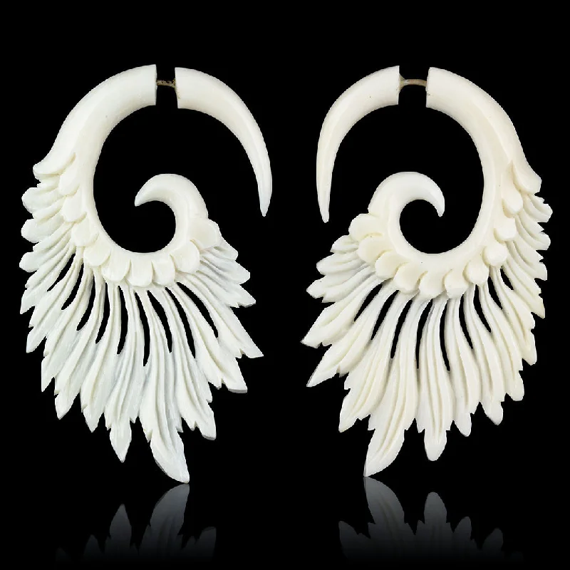 Women's statement dangle earrings-<span>EFB-860<span>: </span></span>Tribal Feathers - Bone