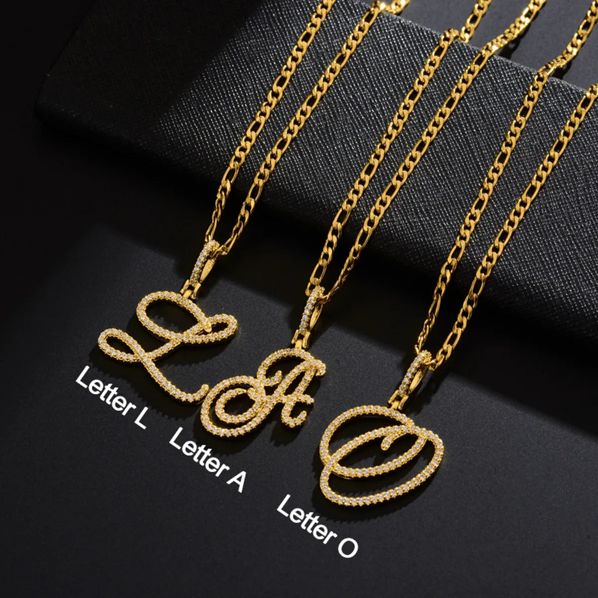 Women’s handmade pendant necklace-Fashion Letter 304 Stainless Steel Copper Plating Zircon 18K Gold Plated Women'S Necklace