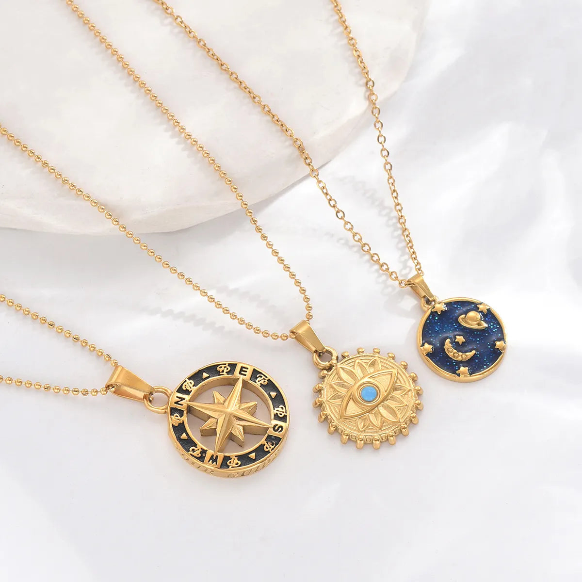 Women’s necklace price-Stainless Steel 14K Gold Plated Classic Style Cool Style Hexagram Universe Eye Enamel Inlay Turquoise Pendant Necklace