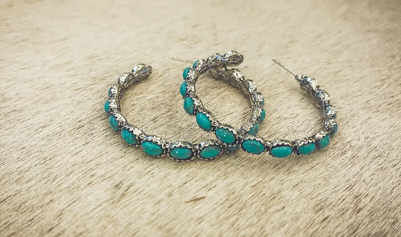 Women's retro earrings-Beautiful Turquoise Hoop Earrings