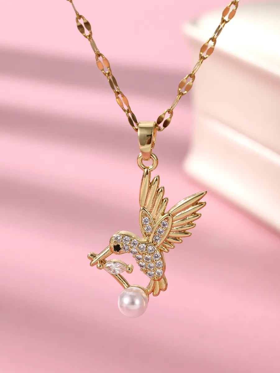 Women’s birthday necklace-Elegant Glam Luxurious Bird Stainless Steel Plating Inlay Zircon 18k Gold Plated Pendant Necklace