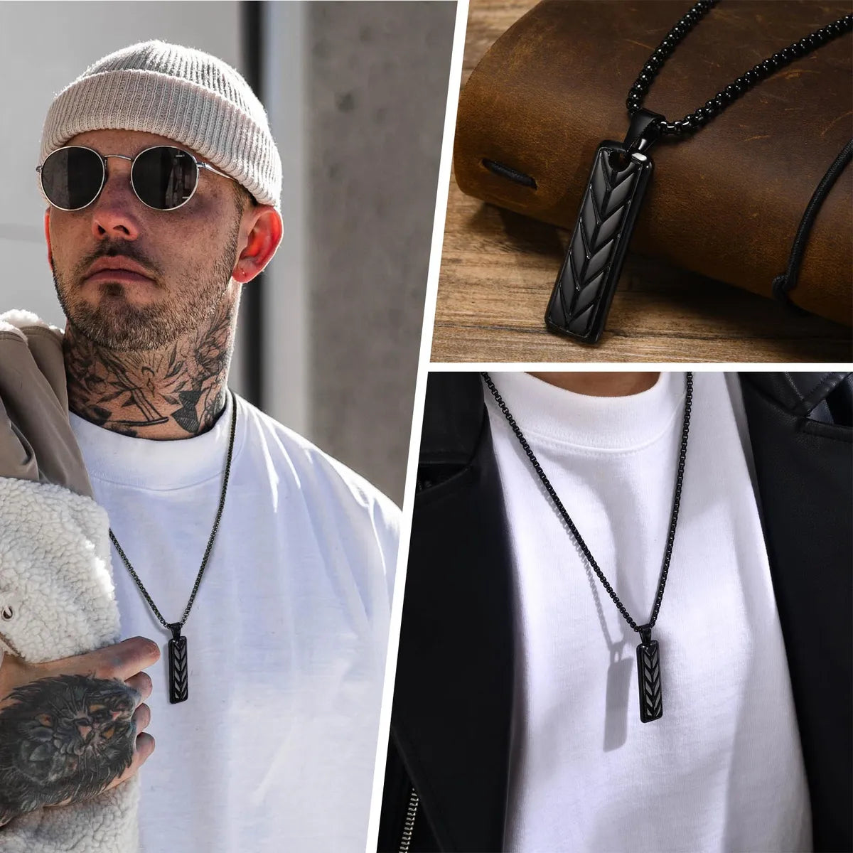 Women’s designer pendant necklace-Hip-Hop Rectangle Grain 304 Stainless Steel Plating Men'S