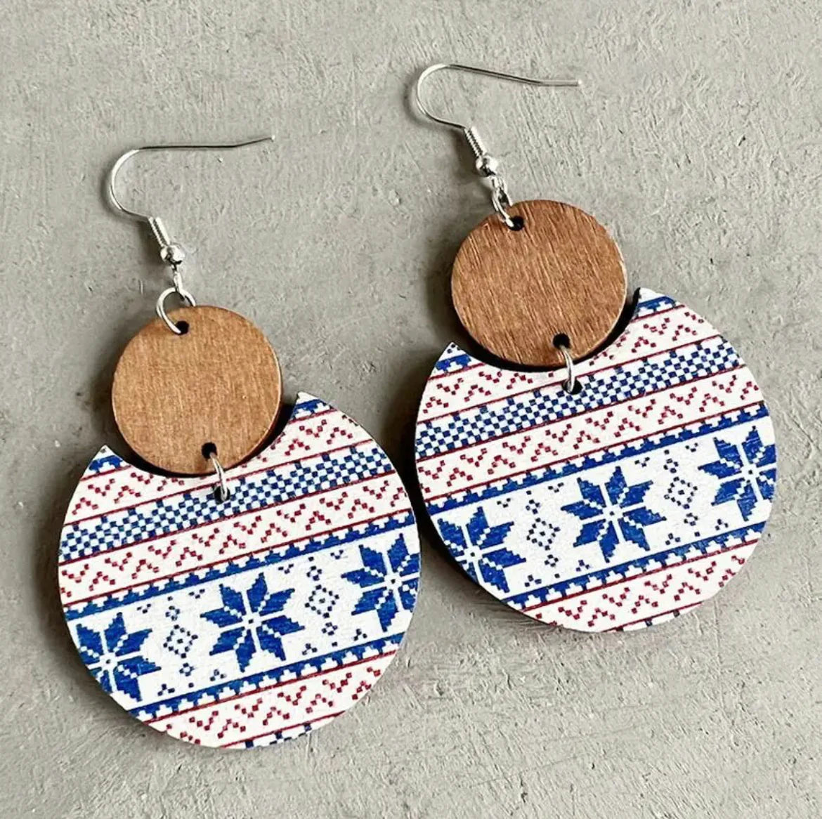 Women's luxe earrings-Beautiful Red and Blue Wooden Snowflake Earrings