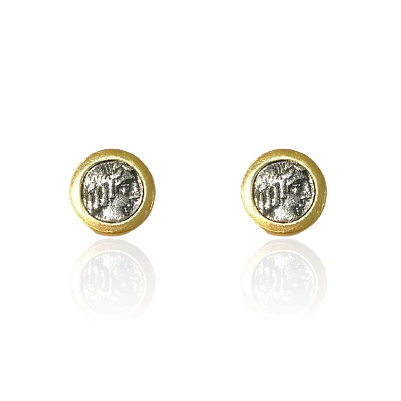 Women's elegant hoop earrings-GOLD FLORA COIN STUDS