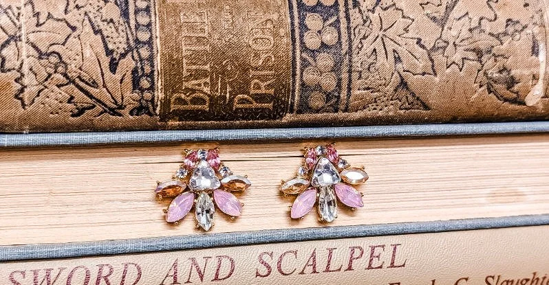 Women's oval earrings-Beautiful Pink and Crystal Statement Earrings