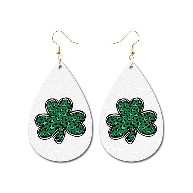 Women's luxury earrings-White and Green Shamrock Earrings