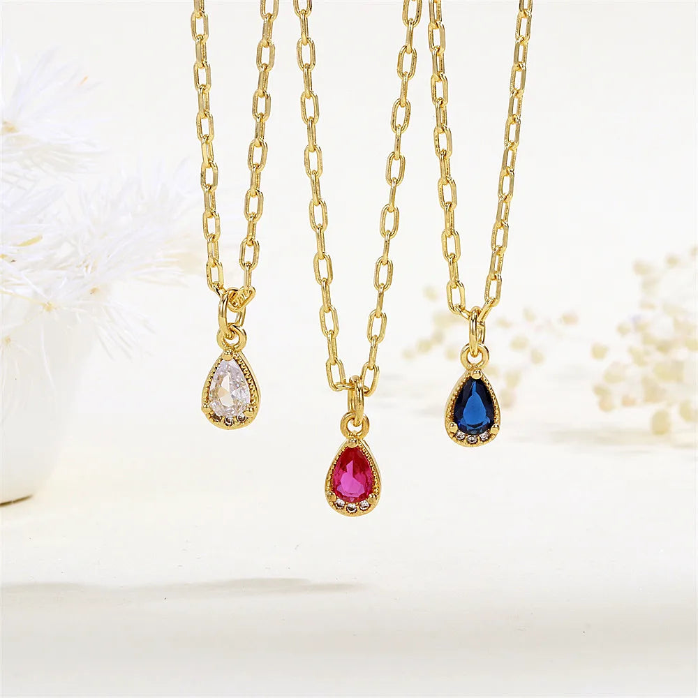 Trendy women’s necklace-Copper 18K Gold Plated Inlay Water Droplets Zircon Pendant Necklace