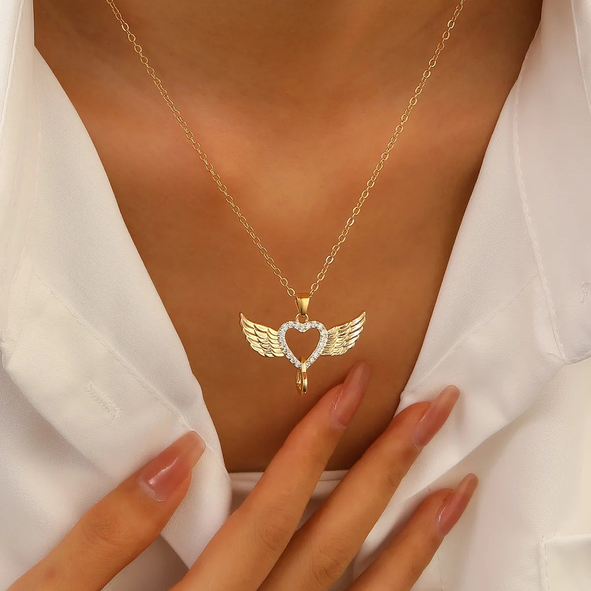 Women’s necklace brands-Copper Casual Simple Style Heart Shape Wings Pendant Necklace