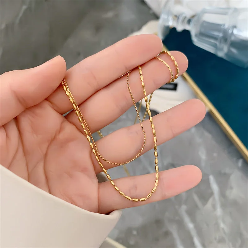 Xl152 Double-Layer Rice Grain Necklace Gold