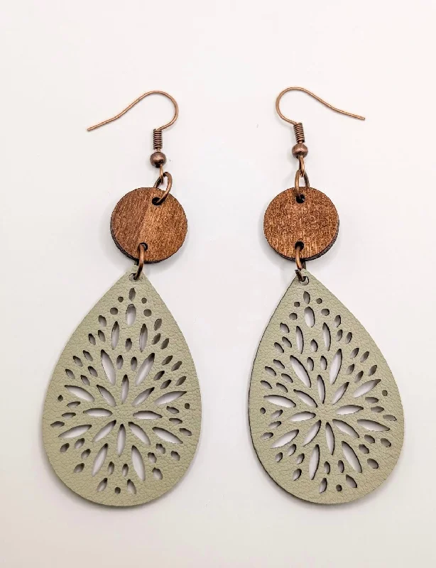 Women's wedding earrings-Beautiful Cream Leather and Wood Earrings