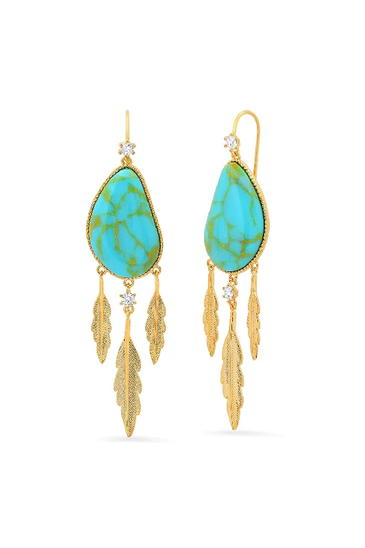 Women's sterling silver stud earrings-Charming Feather Drop Turquoise Earrings