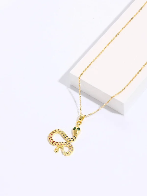 Women’s heart pendant necklace-Ig Style Snake Copper Plating Inlay Zircon 18k Gold Plated Pendant Necklace