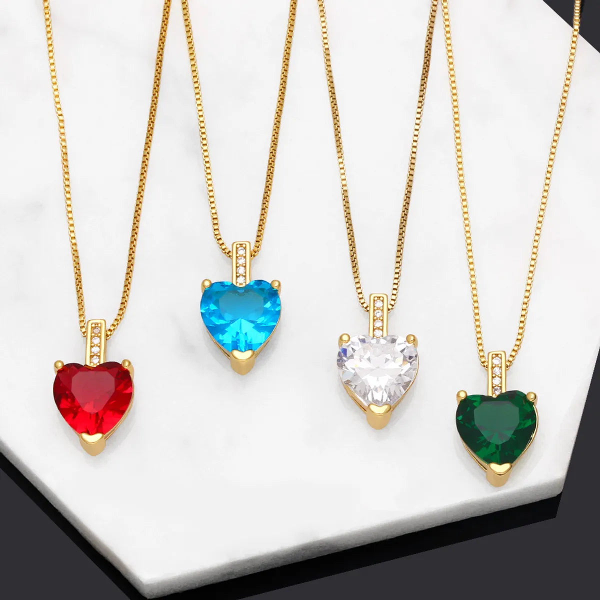 Women’s gemstone necklace-Fashion Heart Shape Copper Necklace Inlay Zircon Copper Necklaces