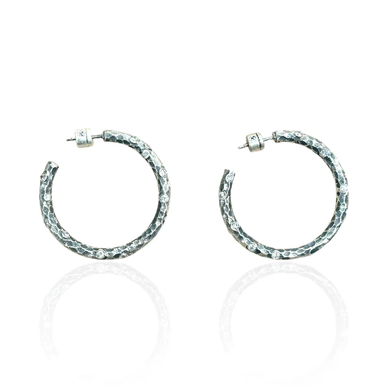 Women's traditional earrings-VINTAGE SILVER PAVIA HOOP 1.5"