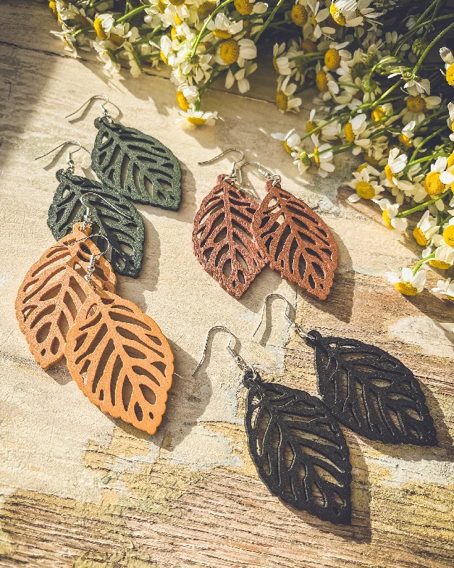 Women's minimalistic earrings-Set of Four Beautiful Wood Leaf Earrings