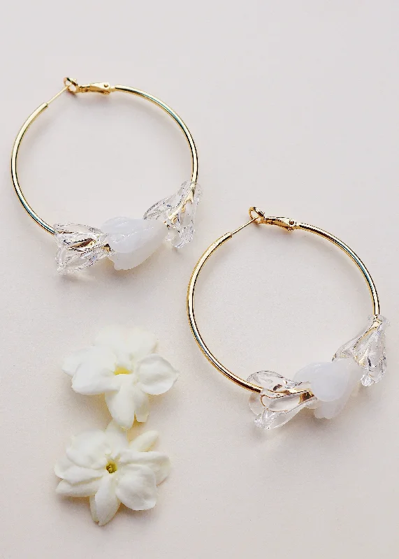 Women's chandelier earrings-Triple Pikake Hoop Earrings