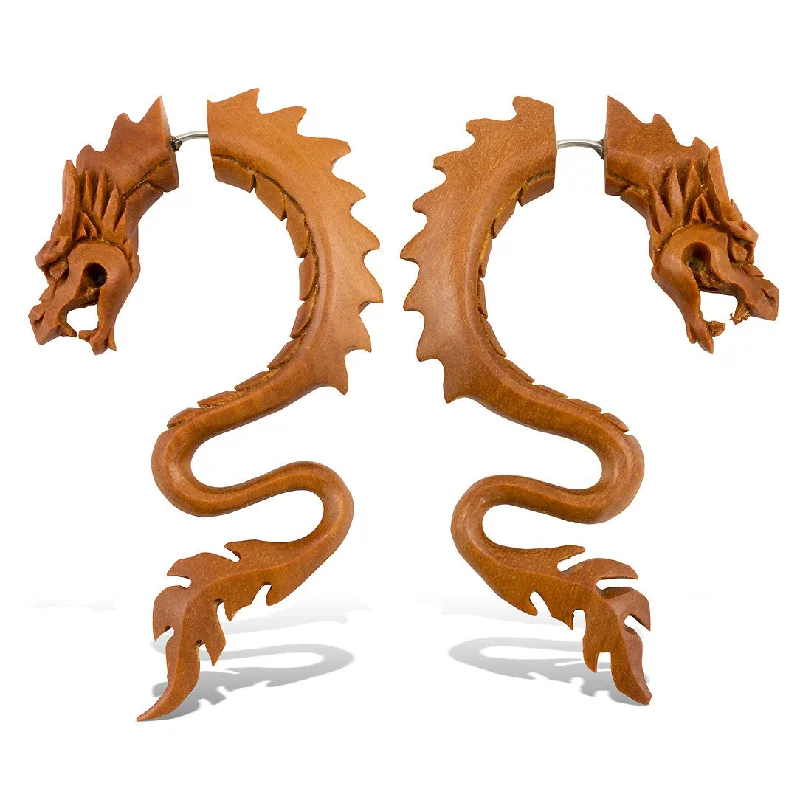 Women's pearl drop earrings-<span>EFW-107<span>: </span></span>Kalisi Dragons - Wood