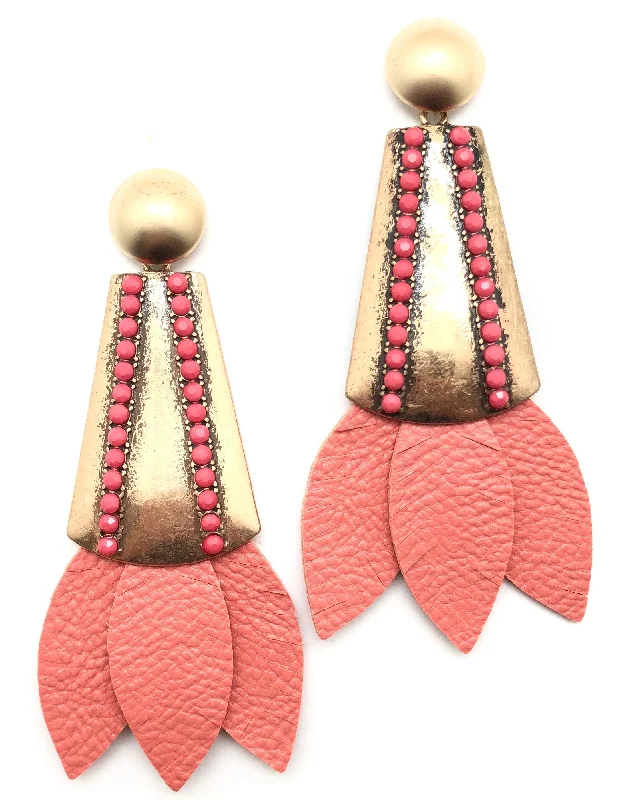 Women's casual earrings-Tinsley Leather Earrings Rose