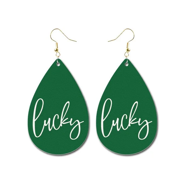 Women's bridal drop earrings-Fun Green "LUCKY" Saint Patrick’s Day Earrings