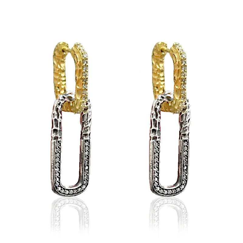 Women's simple stud earrings-GOLD TWO TONE PAPERCLIP DROP EARRINGS