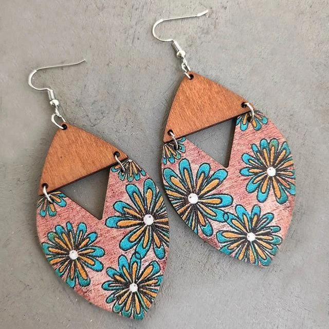 Women's bold statement earrings-Beautiful Painted Art Wood Earrings