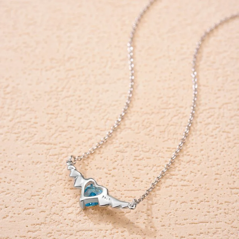 Women’s romantic necklace-Elegant Heart Shape Sterling Silver Inlay Zircon Pendant Necklace