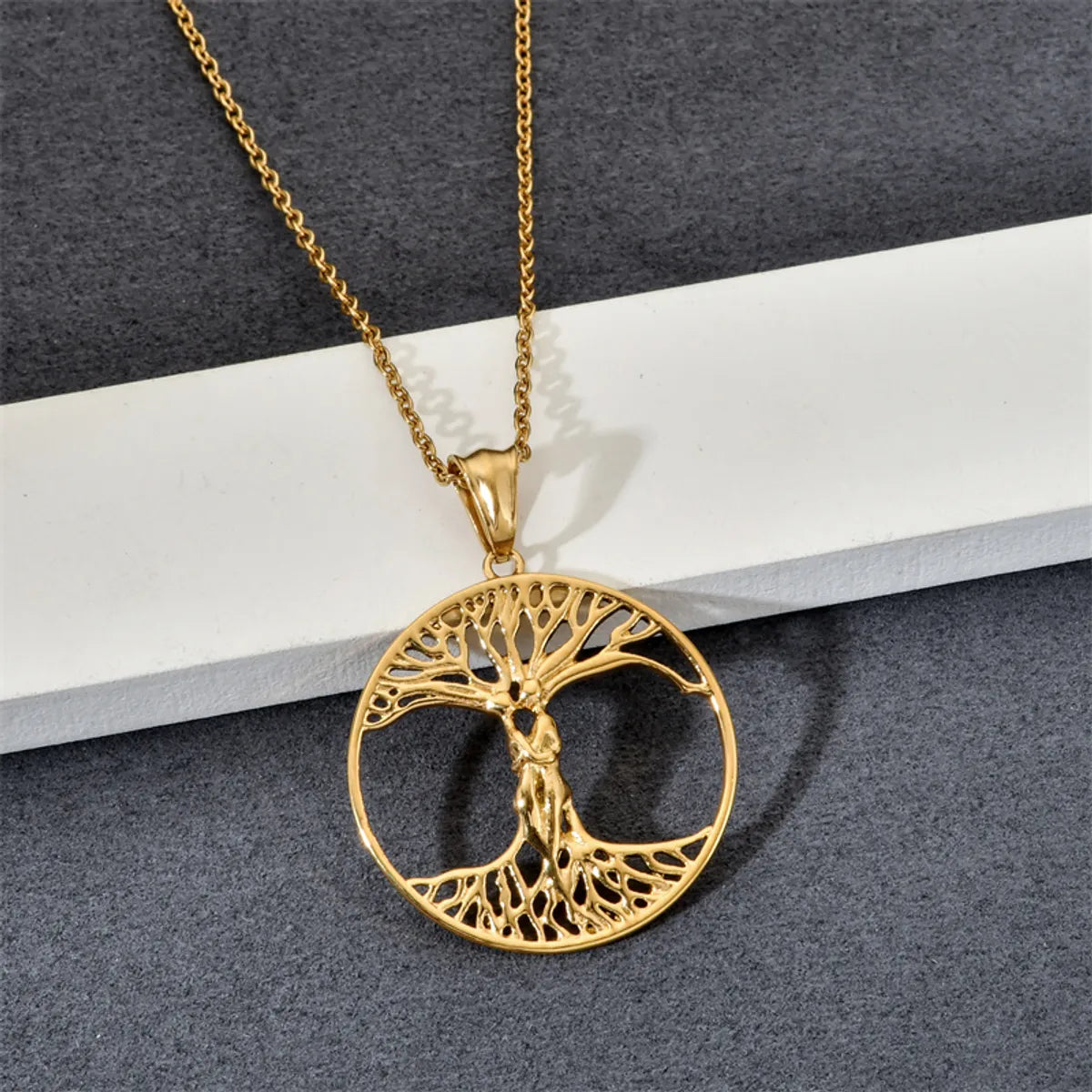 Women’s personalized necklace-304 Stainless Steel Casual Simple Style Plating Life Tree Pendant Necklace