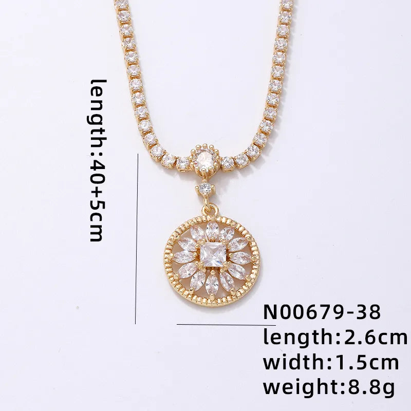 Gold White Drill Chain 45cm White Hollow-out round Pendant