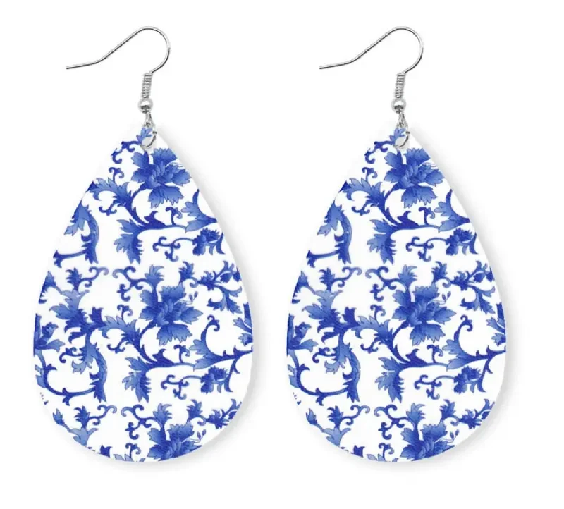 Women's animal-shaped earrings-Beautiful Blue and White Drop Earrings