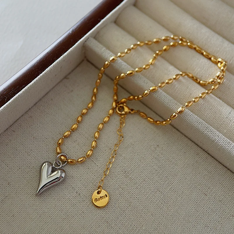 Sd134 Silver Heart Gold Necklace