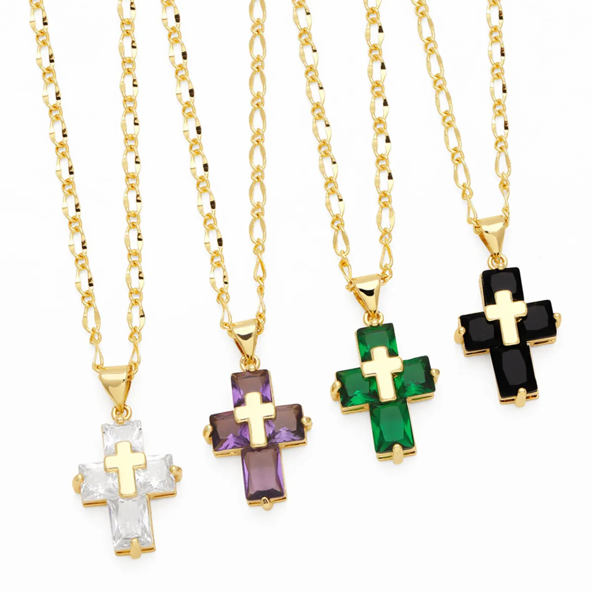 Women’s luxury pendant necklace-Ig Style Simple Style Cross Copper Plating Inlay Zircon 18k Gold Plated Pendant Necklace