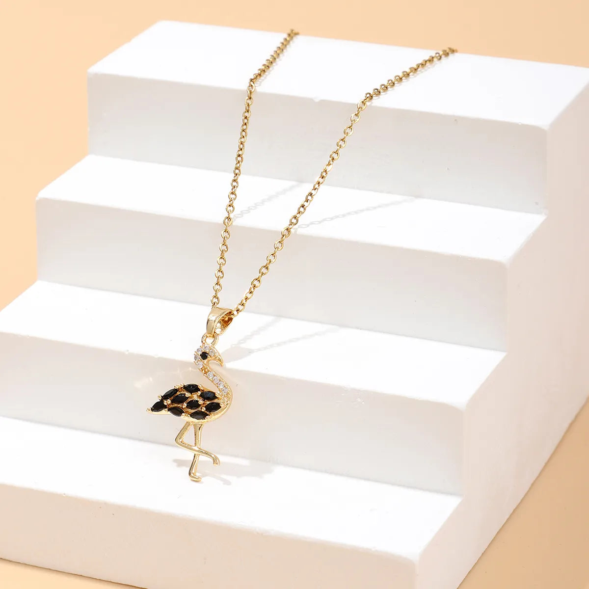 Women’s diamond pendant necklace-Wholesale Cute Lady Classic Style Flamingo Copper Inlay 18K Gold Plated Zircon Pendant Necklace