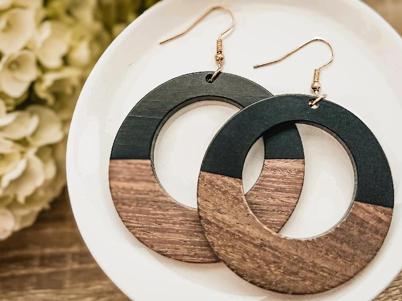 Women's boho earrings-Beautiful Boho Wood Hoop Earrings