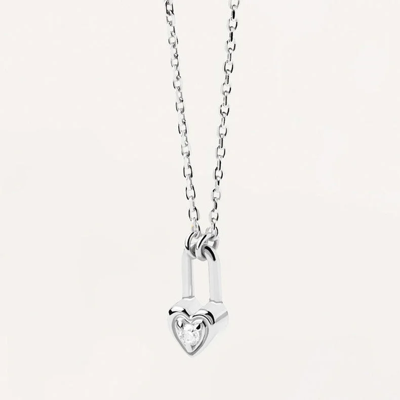 White Gold Color Heart Lock Head Necklace