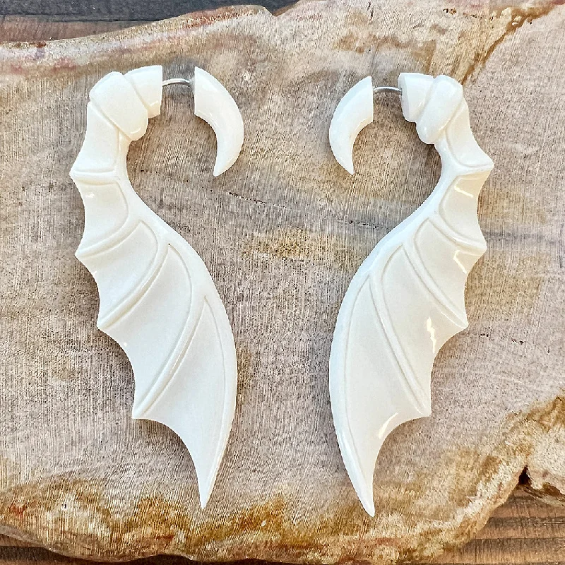 Women's fashion statement earrings-<span>EFB-100<span>: </span></span>Bat Wings - Bone