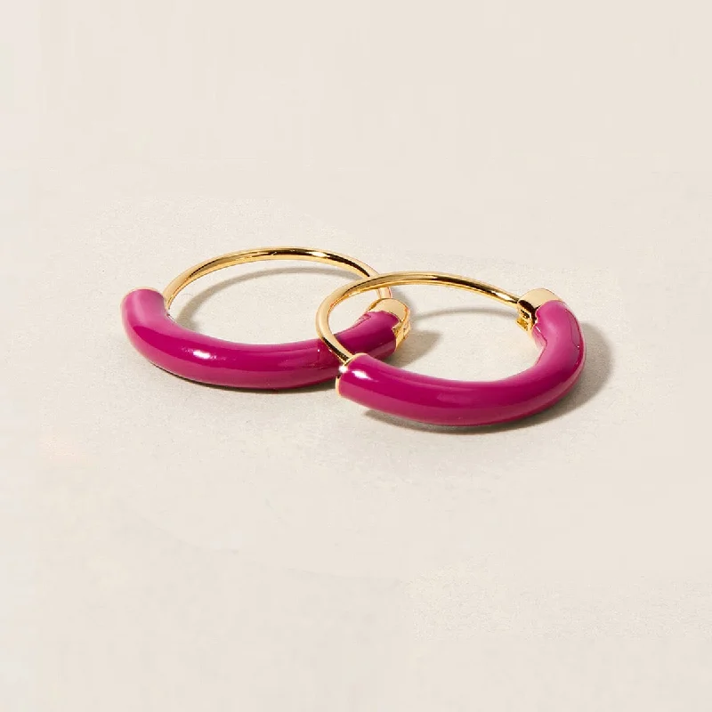 Women's simple stud earrings-Saz neon purple mini hoops