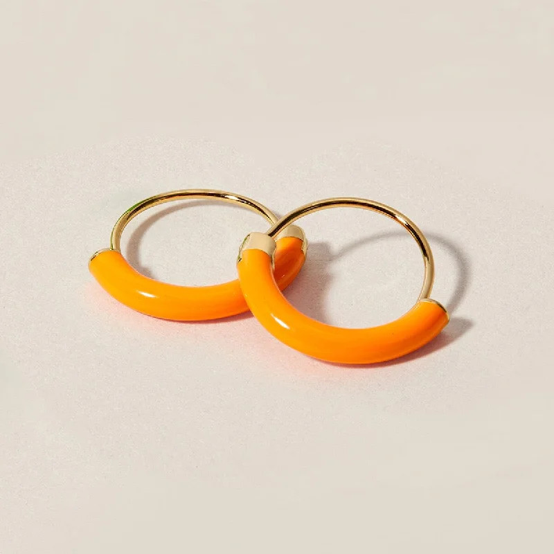 Women's sterling hoop earrings-Saz neon orange mini hoops