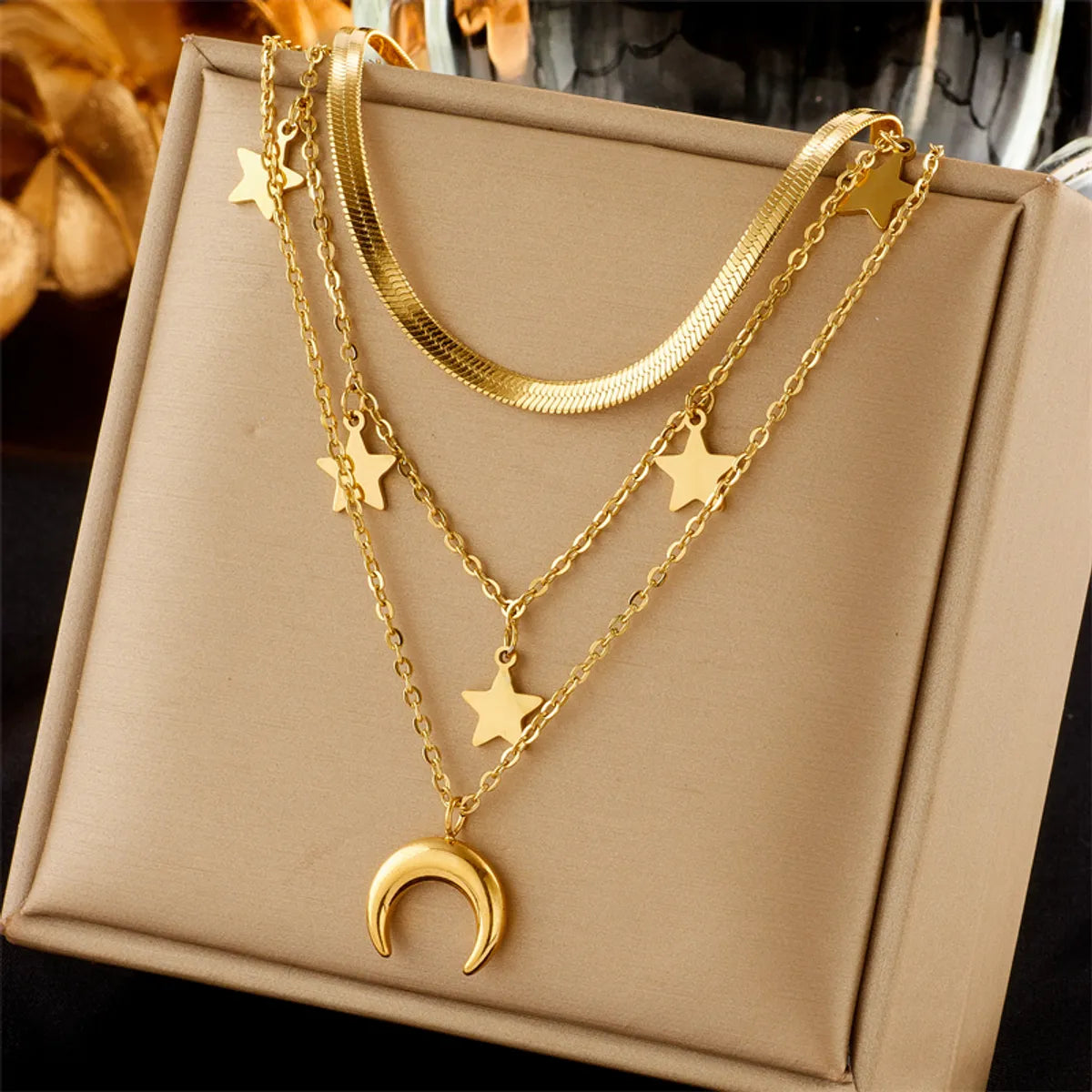 Women’s vintage pendant necklace-Ig Style Star Moon Stainless Steel Plating 18k Gold Plated Layered Necklaces