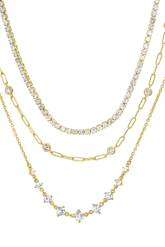 Women's contemporary earrings-Triple Layer Mixed Chain Necklace