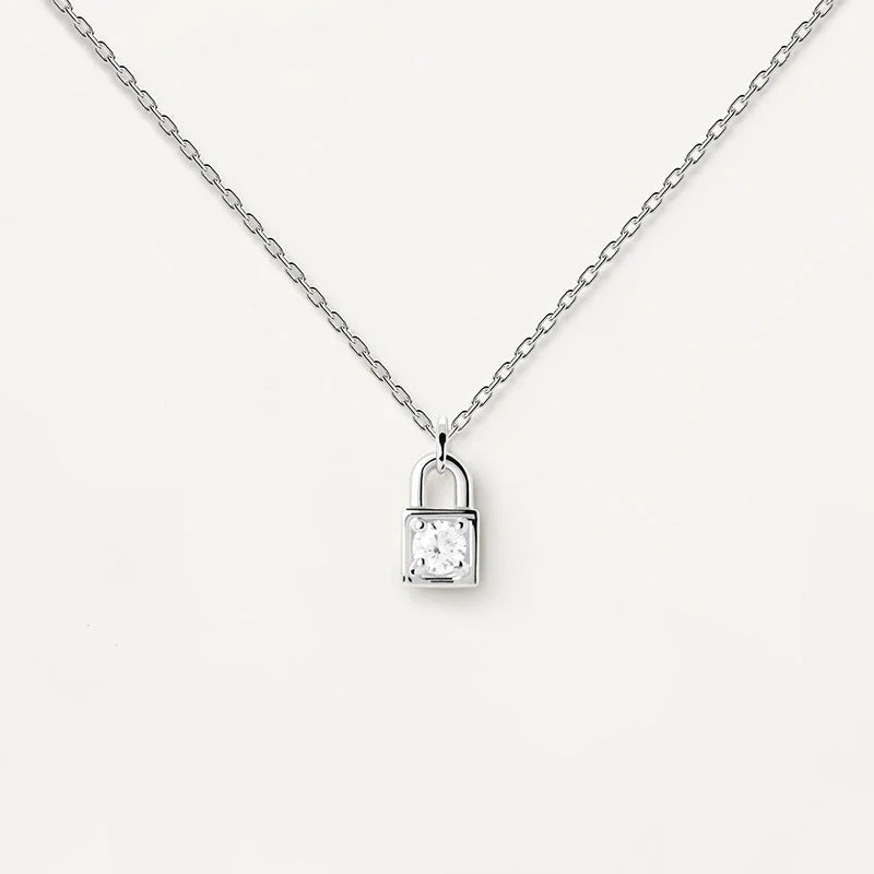 White Gold Color Lock Head Necklace